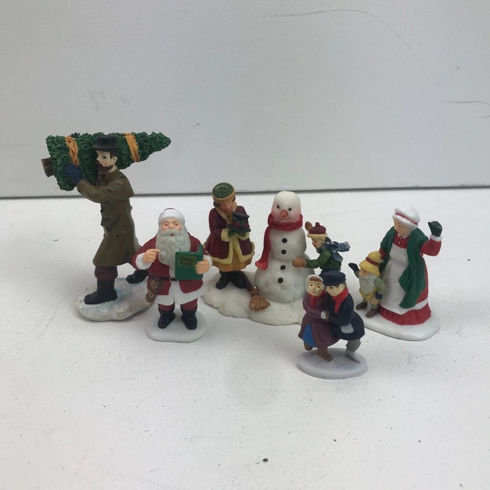 Set 6 Christmas Village Figurines Santa Snowman Tree Mrs Claus Carolers Decor